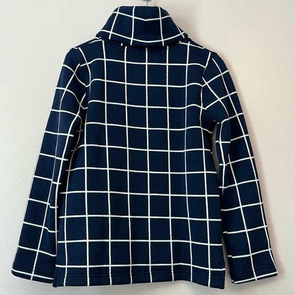 J Crew Funnel Neck Pullover Fleece Lined Windowpane Sweater Women's Small Navy - Picture 8 of 12
